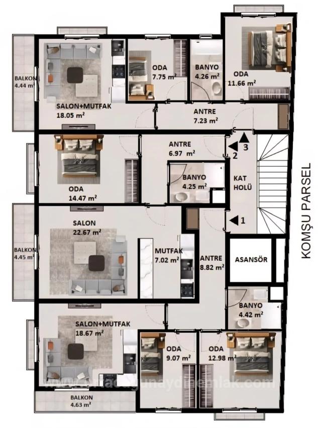 Luxury 2+1 Apartments For Sale From The Project On Cumhuriyet Street In Ortaca
