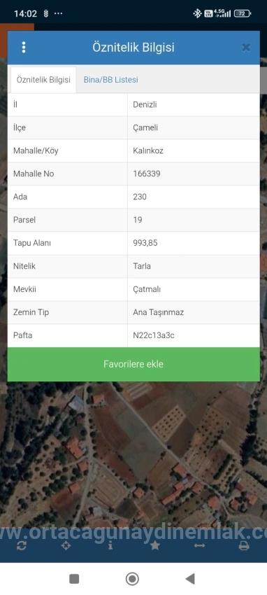 Denizli Çamelide 993 M² Tek Tapu Satılık Tarla