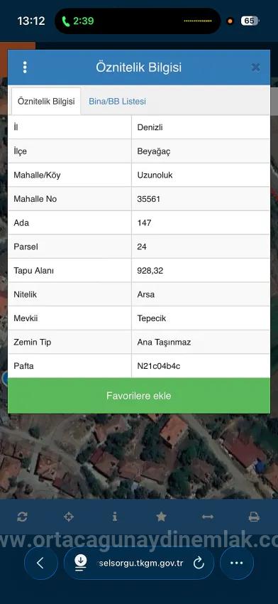 Denizli Beyağaç'ta Satılık 928 M2 Tek Tapu Villa Arsası - %40 İmarlı